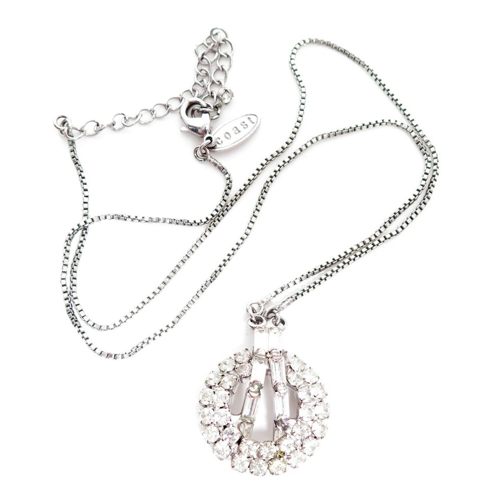 ART DECO REVIVAL UK BRAND COAST CLEAR RHINESTONE SILVER BRIGHT LAVALIER NECKLACE